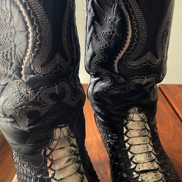 Cowboy Boots Beyonce Python Black & Silver Vintage Size 8M - Picture 7 of 9